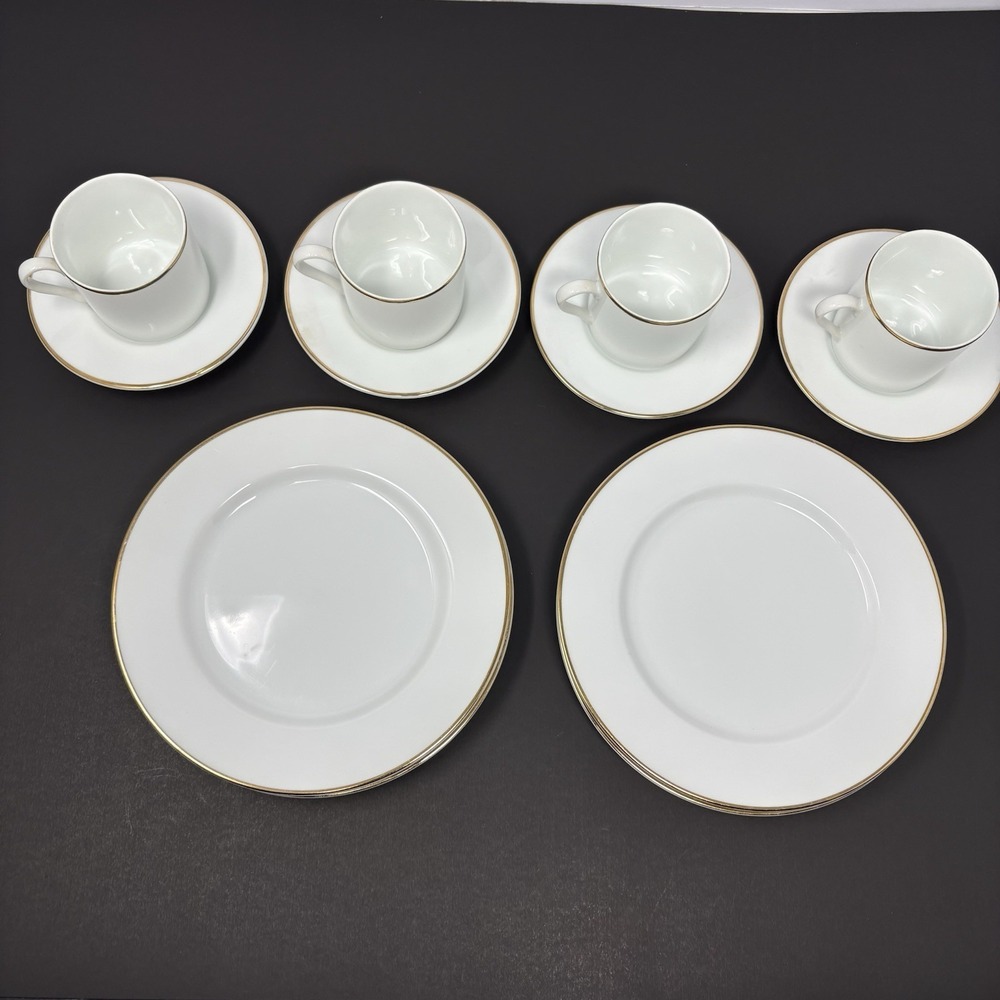 Tiffany & Co. White Gold Trim China Dinnerware Set Cups Saucers Plates 12 Pc